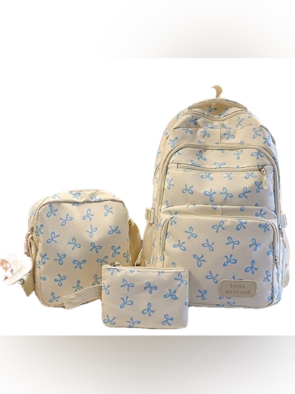 Cream & Blue Backpack Set